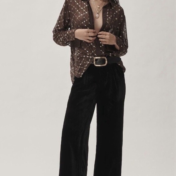 NWT Anthropologie Wide-Leg Black Velvet Pants - Sz M - Picture 7 of 10